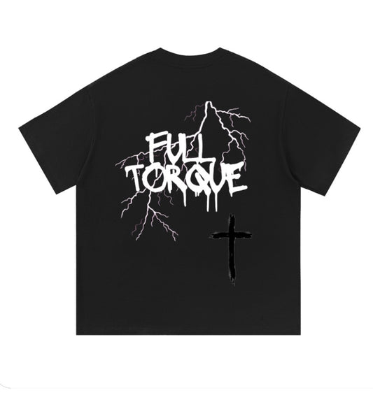 Black Full Torque t-shirt with whiteish pink lightning